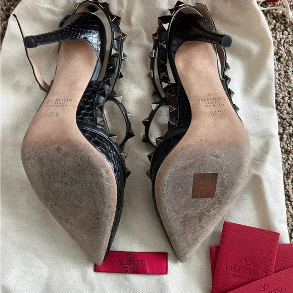 Valentino Women's Snakeskin Black Studded Heels